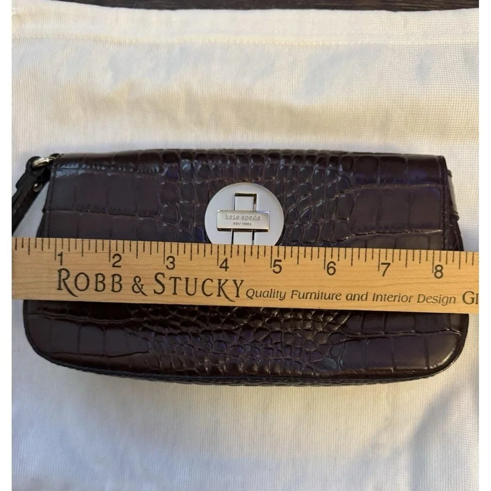 KATE SPADE NY Croc Embossed Cyndy Brown leather turn lock wallet Wrist Clutch